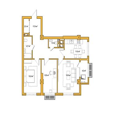 Продажа квартир: 3 комнаты, 90 м², Элитка, 11 этаж, ПСО (под самоотделку) — 6