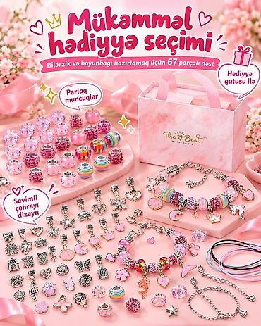dəsti: 67 parçalı çəhrayı charm dəsti – uşaqlar və böyüklər üçün yaradıcı əl — 3