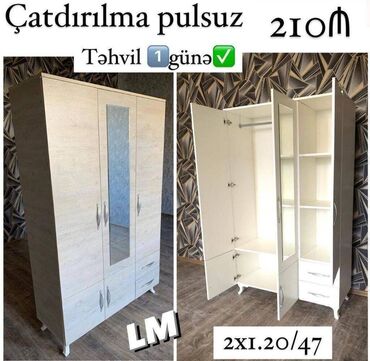 мебель горка: Üç qapılı dolablar təmiz laminatla 📌 Qiymət : 210₼ Ölçü : 2 x 1.20
