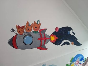 Другие услуги: Оформление декорации стен, разрисовки окон, Группа художников — 10