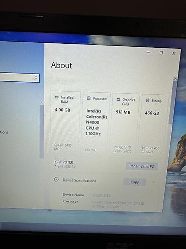 Acer: İşlənmiş Acer Aspire, 15.6 ", Intel Celeron, 512 GB, Ödənişli çatdırılma — 7