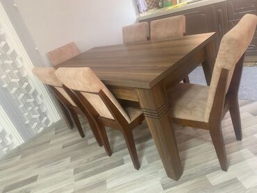 süt: Qonaq otağı üçün, İşlənmiş, Açılan, Dördbucaq masa, 6 stul