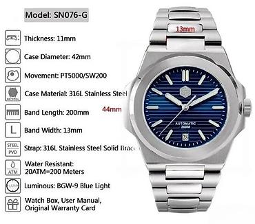 Ručni satovi: San Martin SN076-G - 42mm- Zelena - Patek Philippe Nautilus Potpuno — 6
