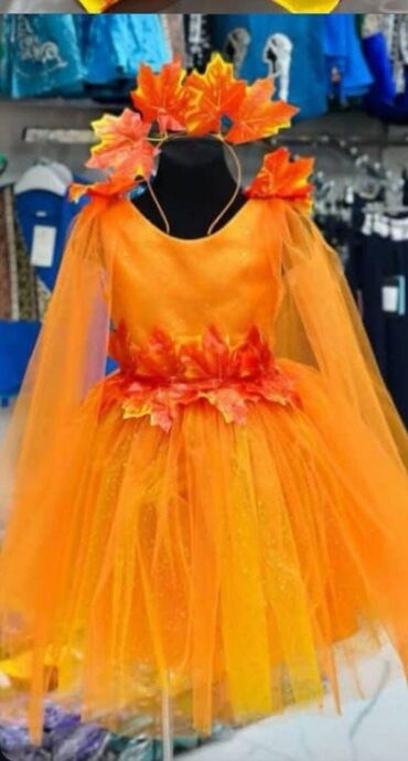 национальный костюм для детей: Праздничный детский костюм «Осень» - Яркое оранжевое платье с пышной