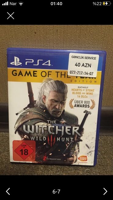 Oyun diskləri və kartricləri: The Witcher 3: Wild Hunt, Ekşn, İşlənmiş Disk, PS4 (Sony Playstation 4), Ödənişli çatdırılma