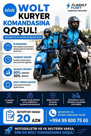 Əməkdaş axtarışı (vakansiyalar): Moto-kuryer tələb olunur, Gündəlik ödəniş, Təcrübəsiz — 1