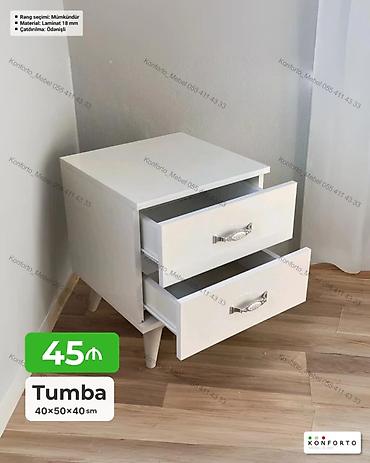 Tumba – 40×50×40 sm - İki çekmecəli, klassik ağ dizayn - Material: 18