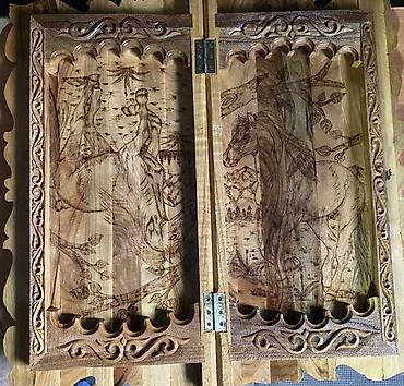 Настольные игры: Набор настольных игр 3-в-1 из натурального дерева с резьбой — 6