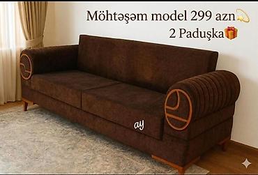 kreditle divanlar: Möhtəşəm model – yumşaq toxumalı, tünd qəhvəyi rəngdə, klassik-modern — 1