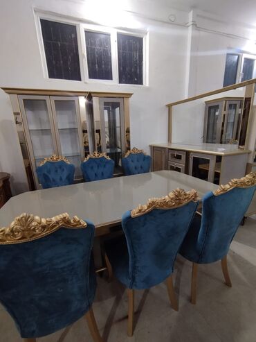 Masa və oturacaq dəstləri: Qonaq otağı üçün, Açılmayan, Dördbucaq masa, 6 stul — 6