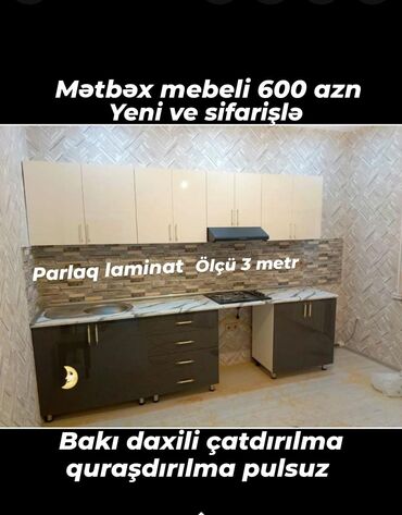 mətbəx mebeli kreditlə 2019: 🟣Metbex mebeli 🟣 *Qiymet *600 azn* 🟣Olcu 3 metr 🟣 *Parlaq laminat* 🟣