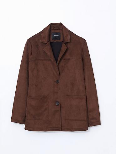 kozn: Braon ženska jakna/kaput od veštačkog antilopa (suede look) – Loose — 8