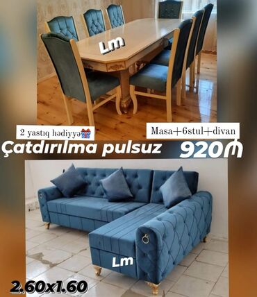 mətbəx üçün stol stullar: *👑Divan+ Masa dəsti👑* Sifarişlə hazırlanır. Dəst şəkildə : *920₼*