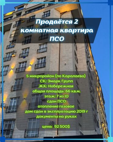 Продажа домов: 2 комнаты, 66 м², 7 этаж, ПСО (под самоотделку)