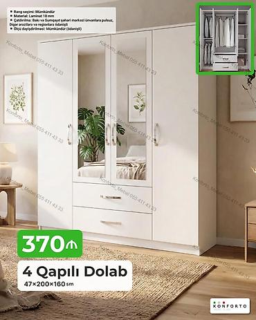 4 qapılı geyim dolabı - Ölçü: 47×200×160 sm - Material: 18 mm laminat