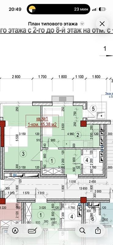 1 комната, 45 м², Ак-Орго ж/м Элитка, 4 этаж, ПСО (под самоотделку)