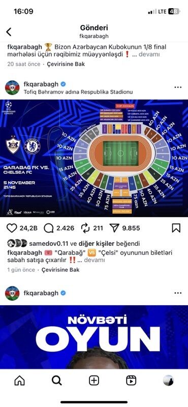 hediye qutusu: Məhsul: “Qarabağ FK – Chelsea FC” oyununun biletləri Tədbir: UEFA