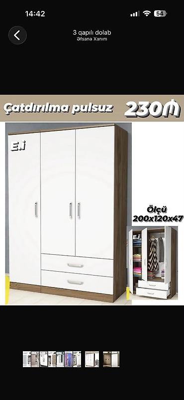 3 qapılı paltar dolabı - Ölçü: 200 x 120 x 47 sm - Rəng: ağ ön hissə lalafo.az -da 3 qapılı paltar dolabı - Ölçü: 200 x 120 x 47 sm - Rəng: ağ ön hissə