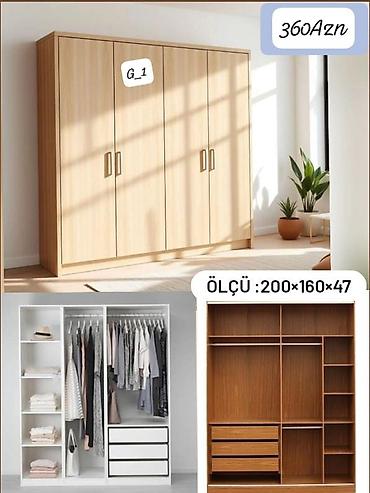 Paltar dolabları, qarderoblar: G_1 geyim dolabları Model 1 – 2 qapılı (ağ) - Ölçü: 200 × 90 × 47 sm — 22