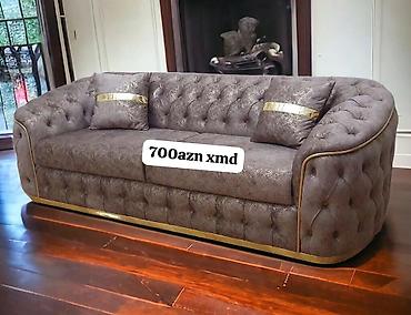 divan 150: Lüks üslubda 3 nəfərlik salon divanı. - Rəng: tünd boz (qızılı xətlər — 1