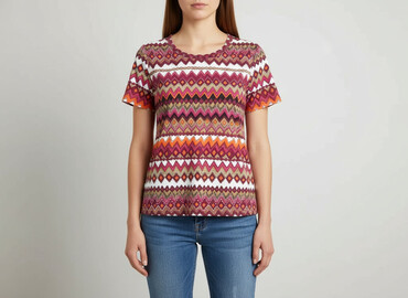 czerwona bluzki z krótkim rękawem: Canda, Women's blouse, size S