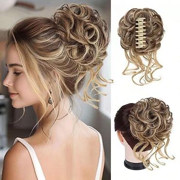 Perike i klipse: Naziv: Umetak/punđa od sintetičke kose – kovrdžava, brza frizura — 6