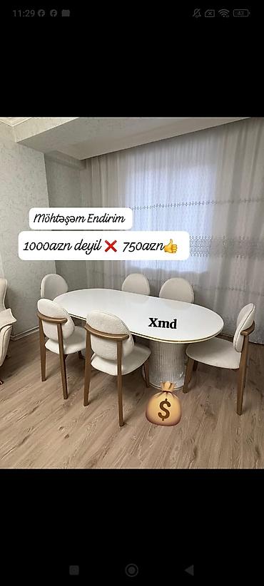 masa kafe: Qonaq otağı üçün, Yeni, Açılmayan, Oval masa, 6 stul — 1