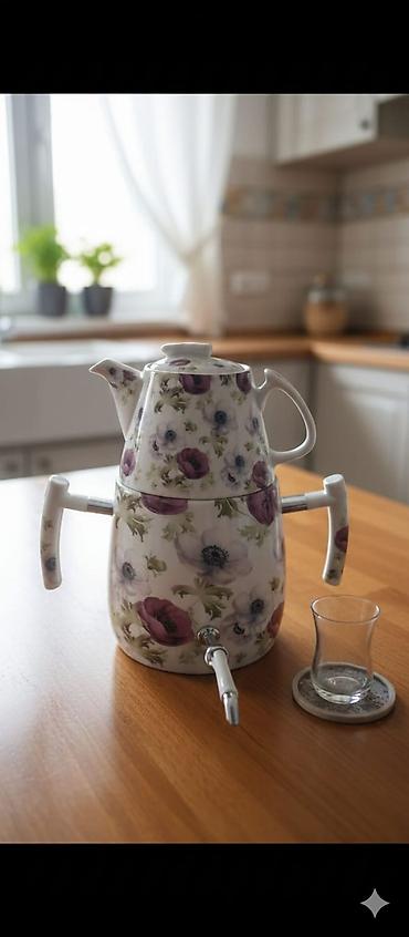 force acar desti: Porselen samovar dəsti – çiçək naxışlı - Material: istiliyədavamlı — 1