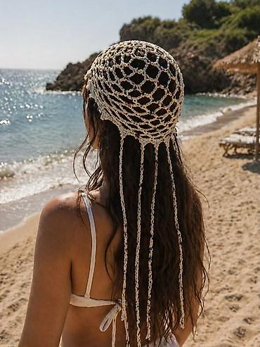 шаль: Məhsul: Toxunma tor naxışlı baş örtüsü (crochet hairnet/bonnet) - — 4