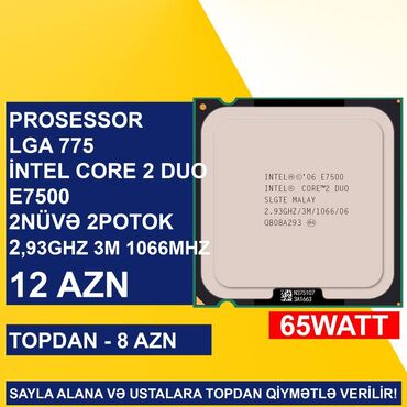Kompüter və noutbuk aksesuarları: Prosessor Intel Core 2 Duo Prosessor “LGA 775 İntel Core 2 Duo E7500”, 2 nüvə, İşlənmiş