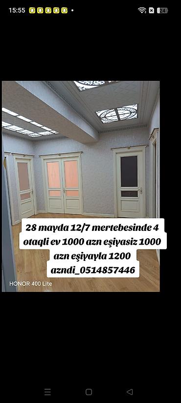 berdede ev: 28 mayda 12/7 mertebesinde 4 otaqli ev 1000 azn eşiyasiz 1000 azn — 1