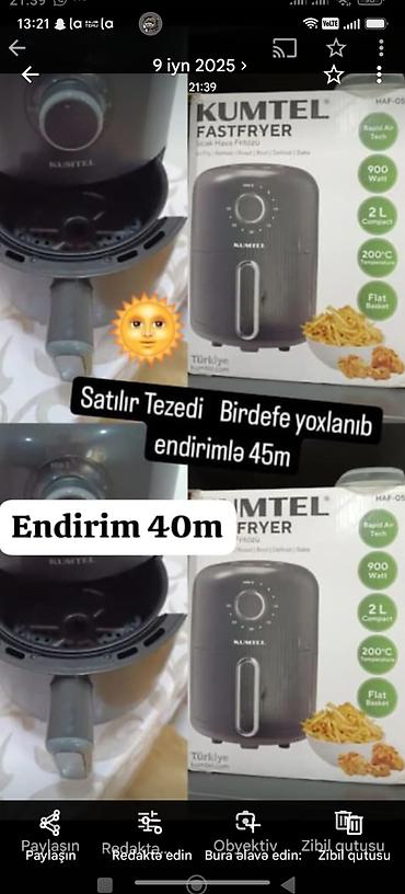 par utusu qiymeti: KUMTEL FastFryer hava fritözü (model HAF-05) - Güc: 900W - — 4