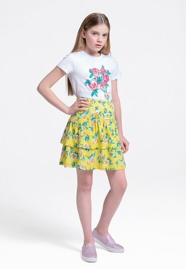 юбка атлас: Новая трикотажная юбка с флоральным орнаментом для девочки