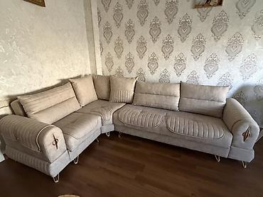 Диваны: Künc divanı – bej rəng, yumşaq toxumalı parça üzlük - L‑şəkilli — 1