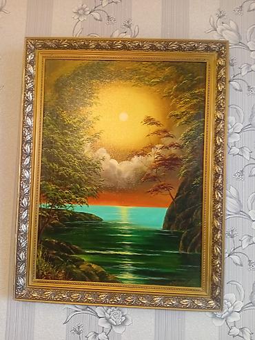 at sekli: Rsam qolu var.Yağlı boya tablo – günbatımı mənzərəsi - Mövzu: meşəlik — 1