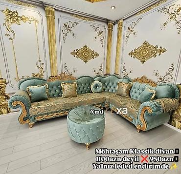 termo 2ci əl: Möhtəşəm klassik künc divan dəsti - Rəng: zərif pastel yaşıl - Üslub — 1