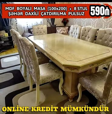 Masa və oturacaq dəstləri: Qonaq otağı üçün, Yeni, Açılmayan, Dördbucaq masa, 6 stul — 10