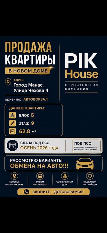 джалал: Строится, 2 комнаты, 62 м² — 1