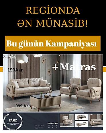 dosek matras satisi: Tarz dəst – divan və 2 kreslo - Müasir minimal dizayn, bej rəngli — 1