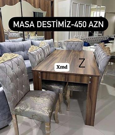 ucuz masa: Qonaq otağı üçün, Yeni, Açılmayan, Dördbucaq masa, 6 stul — 1
