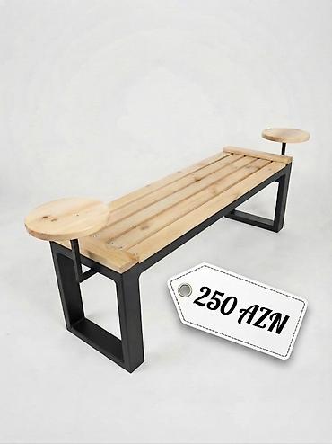 ruminya mebelleri: Modern Skamya - 250 AZN Taxta və qara metal dizaynlı, iki yan stollu — 1