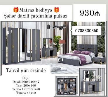 tek adamliq carpayilar: *Yataq dəsti 6 qapılı dolabla 930Azn 💥* ✔️Rəng seçimi var ✔️Şəhər