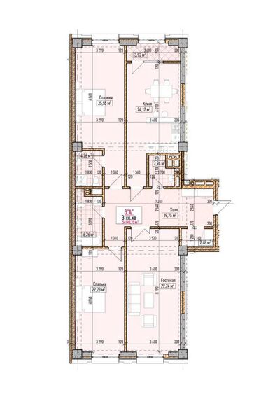 сдаётся квартира без посредников: 3 комнаты, 140 м², 9 этаж, ПСО (под самоотделку)
