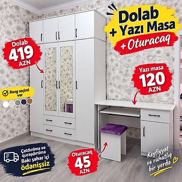 Dolab + yazı masası + oturacaq dəsti - Dolab: 4 qapılı, üst bölməli