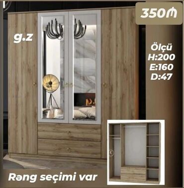 Dolablar: Yeni, Açılan, 4 qapılı Düz dolab, Qarderob, paltar dolabı — 8