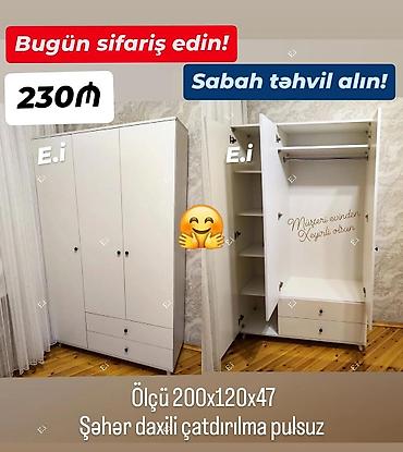 demir seyf qapi: Dolab yeni qarderob paltar dolabı güzgüsüz 3 qapılı siyirməli — 1