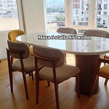 qelem seti: Masa və 6 stuldan ibarət yemək dəsti - Oval formalı masa, dekorativ — 4