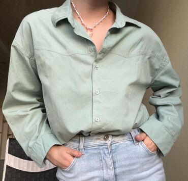 зелёная рубашка: Рубашка, Классическая модель, Оверсайз, Корея