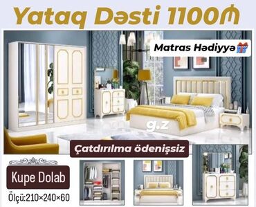 Yataq otağı dəstləri: *Yataq Dəsti 💫1100Azn* ✔️İstehsal Rusiya Laminat 18/lik qalınlıqda