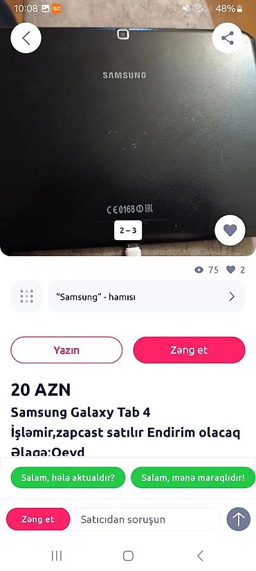 Samsung Galaxy Tab 4 planşet – işləmədiyi üçün ehtiyat hissələri kimi